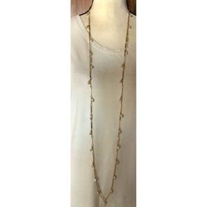 Textured Rectangle Gold Link and Pearl Chain Necklace - 52"